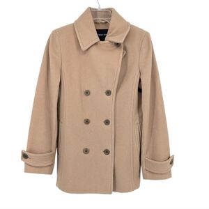 Lands End Wool Peacoat Women's Tan Double-Breasted Size 10
